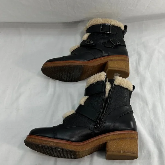 Coach Preston Leather Shearling Ankle Boots Size 9.5B Block Heel Side Zip - Picture 11 of 13